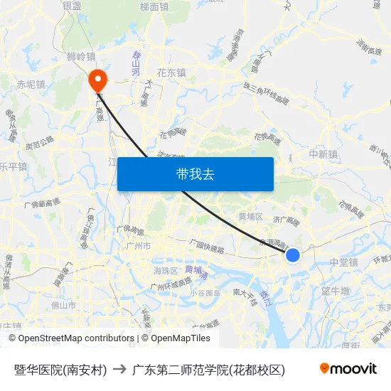 暨华医院(南安村) to 广东第二师范学院(花都校区) map