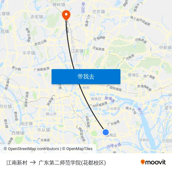 江南新村 to 广东第二师范学院(花都校区) map