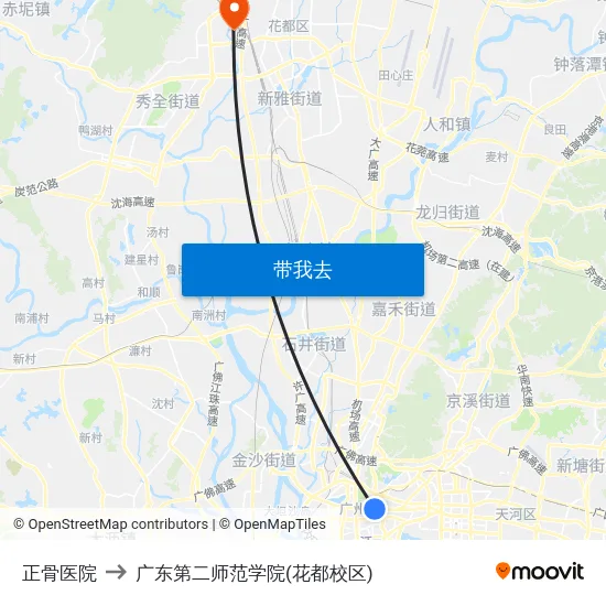 正骨医院 to 广东第二师范学院(花都校区) map