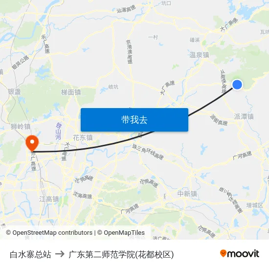 白水寨总站 to 广东第二师范学院(花都校区) map