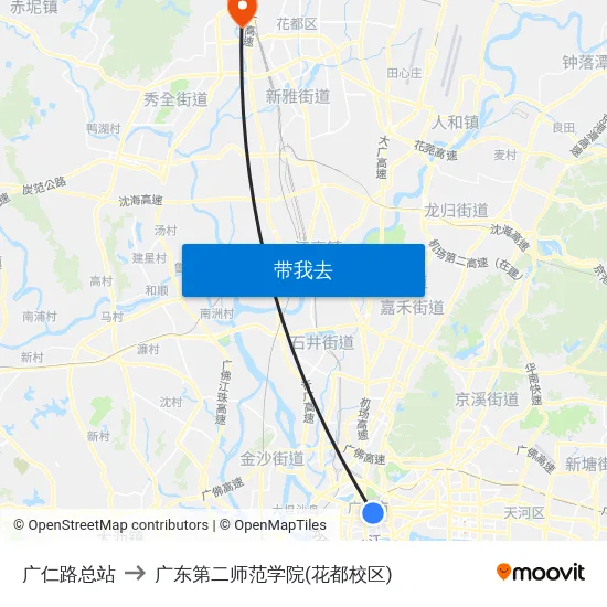 广仁路总站 to 广东第二师范学院(花都校区) map