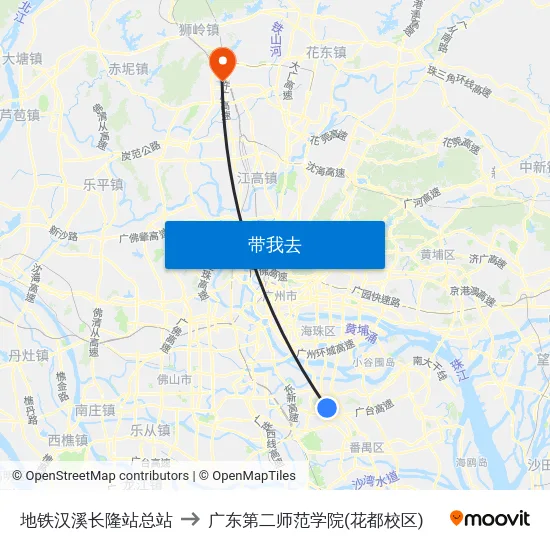 地铁汉溪长隆站总站 to 广东第二师范学院(花都校区) map