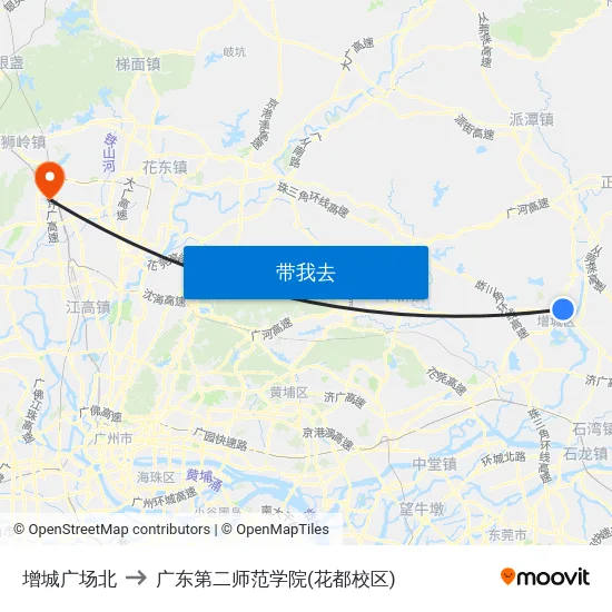 增城广场北 to 广东第二师范学院(花都校区) map