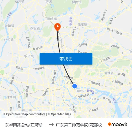 东华南路总站(江湾桥脚) to 广东第二师范学院(花都校区) map