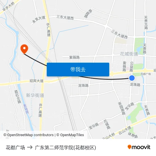 花都广场 to 广东第二师范学院(花都校区) map