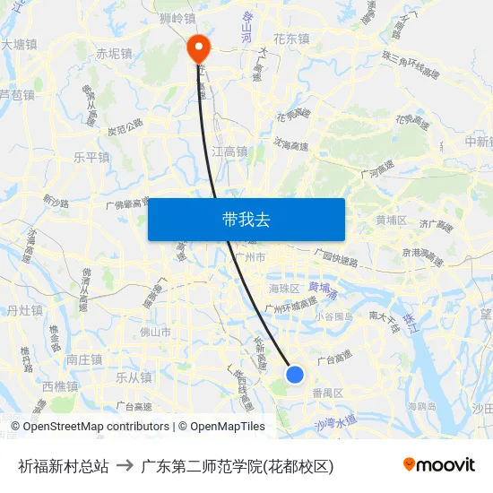 祈福新村总站 to 广东第二师范学院(花都校区) map