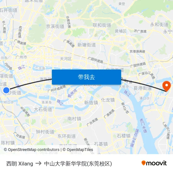西朗 Xilang to 中山大学新华学院(东莞校区) map
