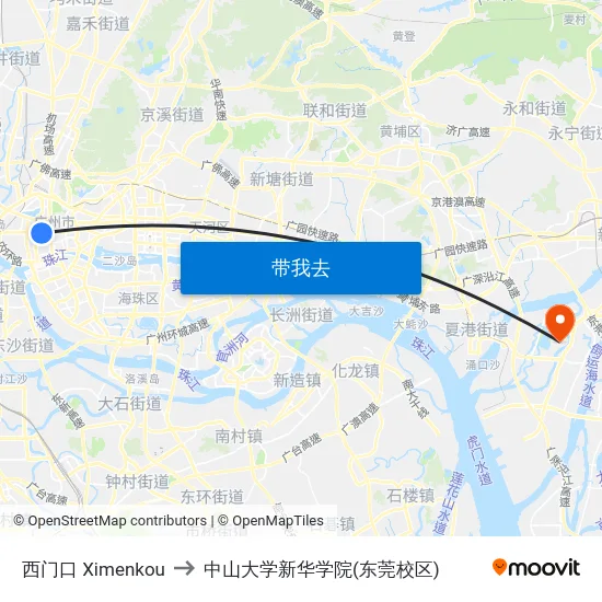 西门口 Ximenkou to 中山大学新华学院(东莞校区) map