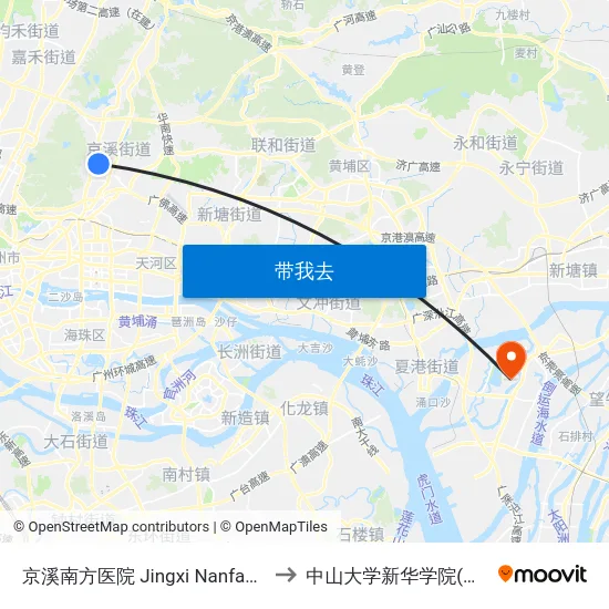 京溪南方医院 Jingxi Nanfang Hospital to 中山大学新华学院(东莞校区) map