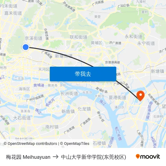 梅花园 Meihuayuan to 中山大学新华学院(东莞校区) map