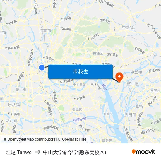 坦尾 Tanwei to 中山大学新华学院(东莞校区) map
