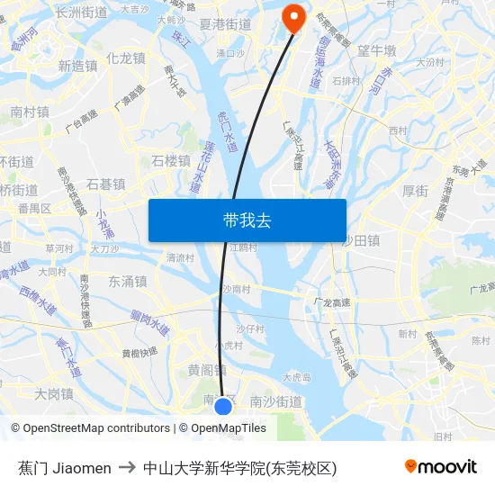 蕉门 Jiaomen to 中山大学新华学院(东莞校区) map