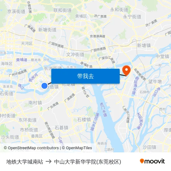 地铁大学城南站 to 中山大学新华学院(东莞校区) map