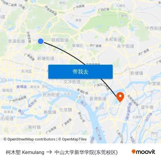 柯木塱 Kemulang to 中山大学新华学院(东莞校区) map