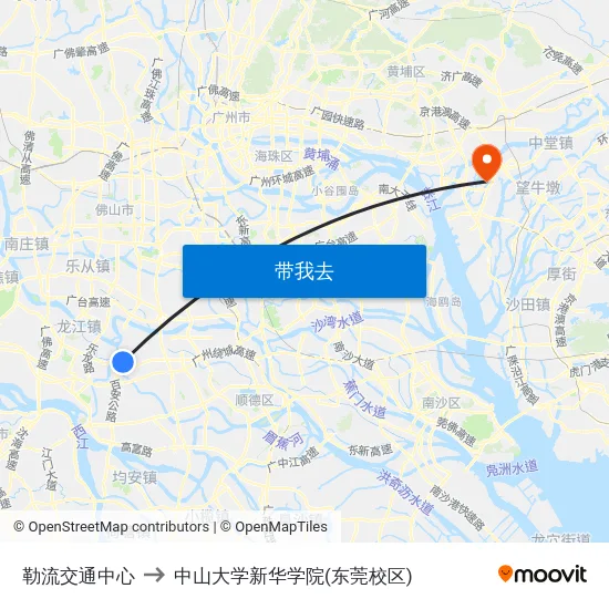 勒流交通中心 to 中山大学新华学院(东莞校区) map