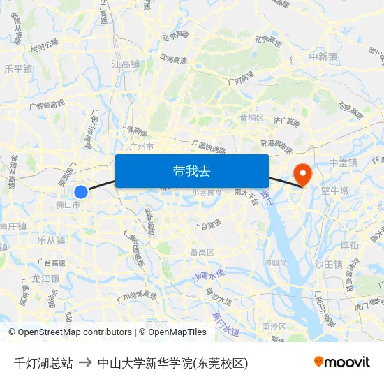 千灯湖总站 to 中山大学新华学院(东莞校区) map
