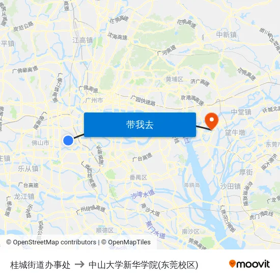 桂城街道办事处 to 中山大学新华学院(东莞校区) map