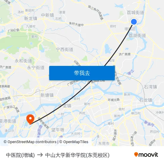 中医院(增城) to 中山大学新华学院(东莞校区) map