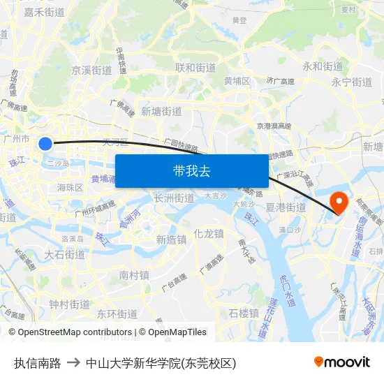 执信南路 to 中山大学新华学院(东莞校区) map
