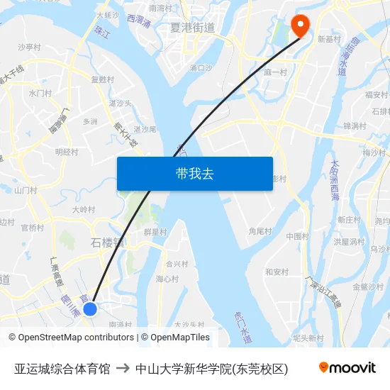 亚运城综合体育馆 to 中山大学新华学院(东莞校区) map