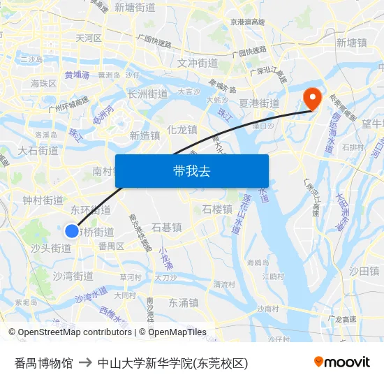 番禺博物馆 to 中山大学新华学院(东莞校区) map