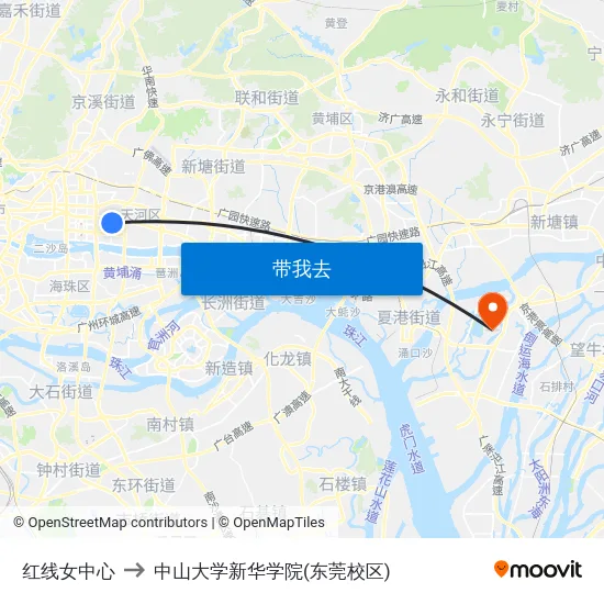 红线女中心 to 中山大学新华学院(东莞校区) map
