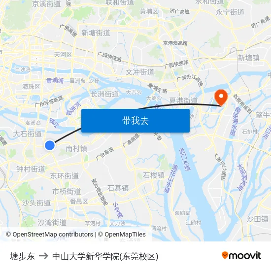 塘步东 to 中山大学新华学院(东莞校区) map