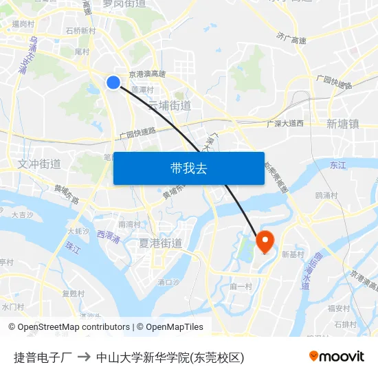 捷普电子厂 to 中山大学新华学院(东莞校区) map