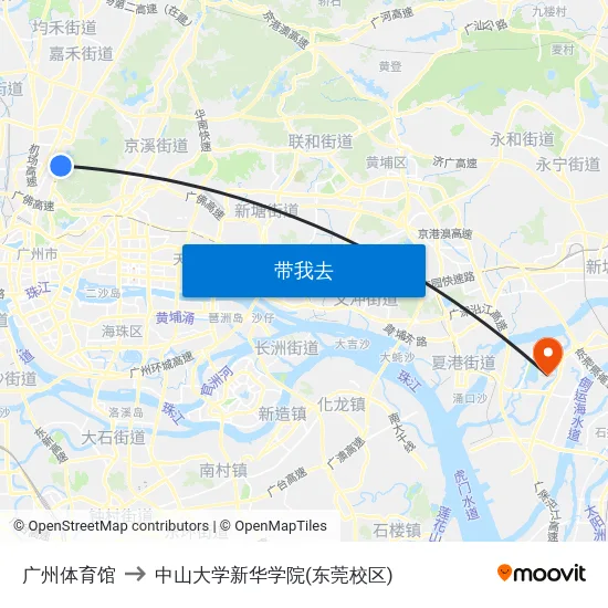 广州体育馆 to 中山大学新华学院(东莞校区) map