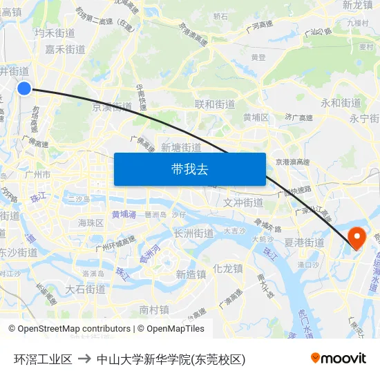 环滘工业区 to 中山大学新华学院(东莞校区) map
