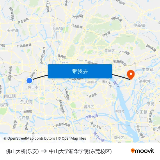 佛山大桥(乐安) to 中山大学新华学院(东莞校区) map