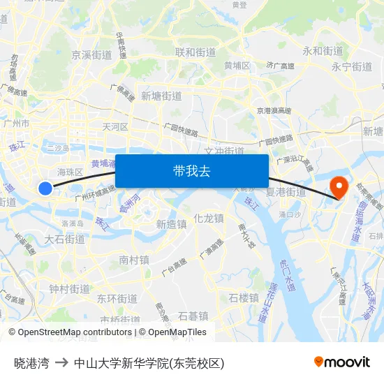 晓港湾 to 中山大学新华学院(东莞校区) map