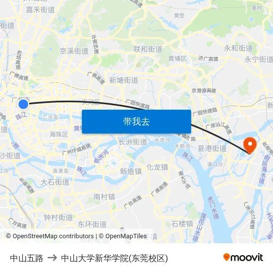 中山五路 to 中山大学新华学院(东莞校区) map