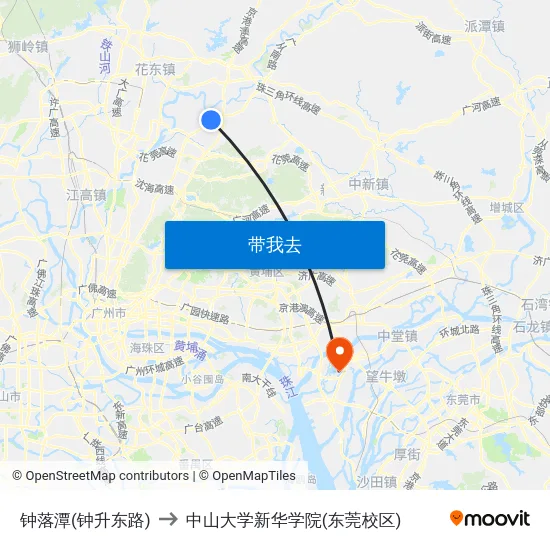 钟落潭(钟升东路) to 中山大学新华学院(东莞校区) map