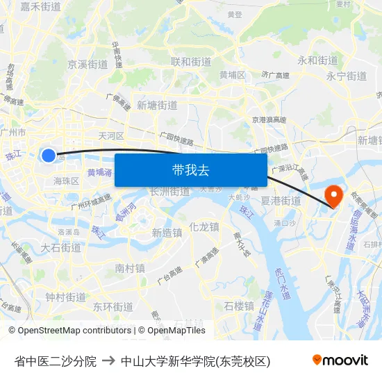 省中医二沙分院 to 中山大学新华学院(东莞校区) map