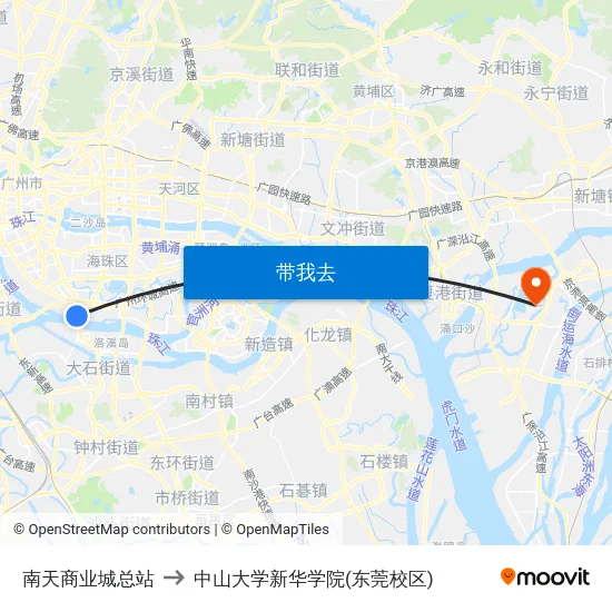 南天商业城总站 to 中山大学新华学院(东莞校区) map