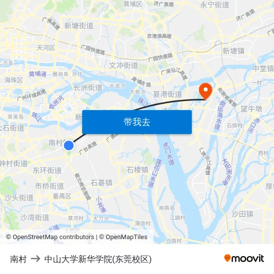 南村 to 中山大学新华学院(东莞校区) map