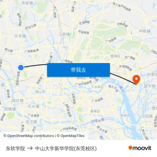 东软学院 to 中山大学新华学院(东莞校区) map