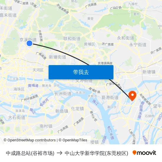 中成路总站(谷裕市场) to 中山大学新华学院(东莞校区) map