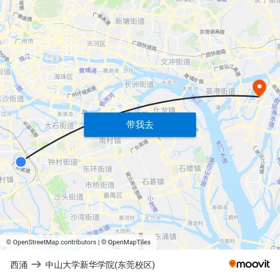 西涌 to 中山大学新华学院(东莞校区) map