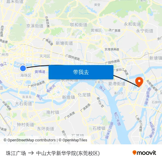 珠江广场 to 中山大学新华学院(东莞校区) map