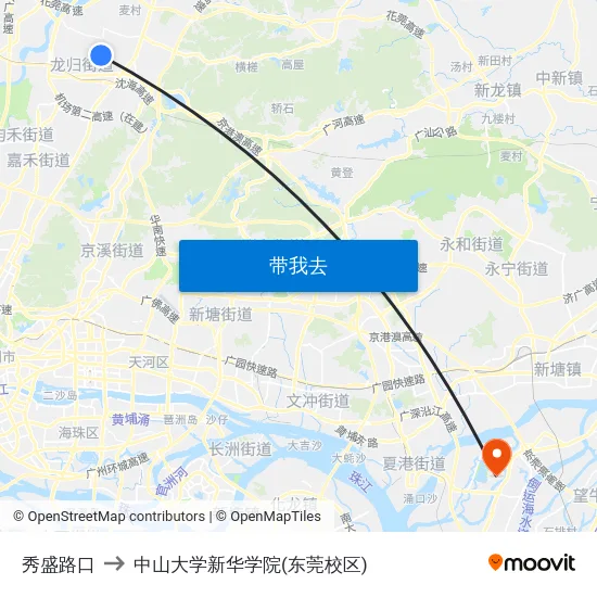 秀盛路口 to 中山大学新华学院(东莞校区) map