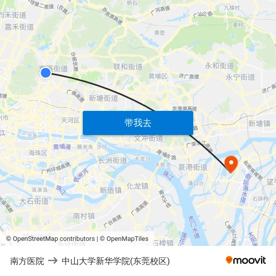 南方医院 to 中山大学新华学院(东莞校区) map