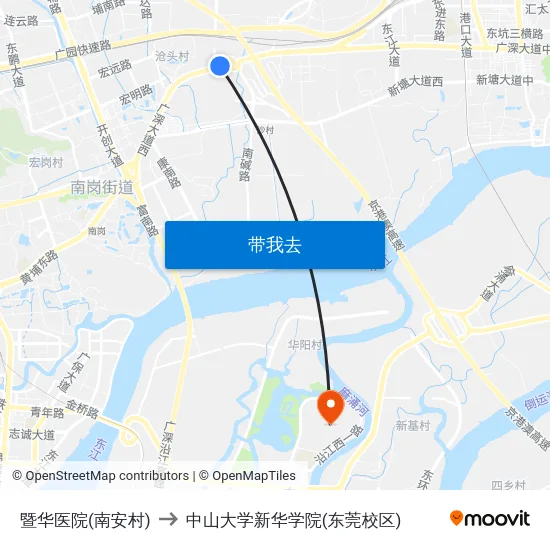 暨华医院(南安村) to 中山大学新华学院(东莞校区) map