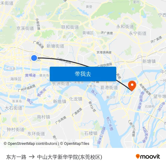 东方一路 to 中山大学新华学院(东莞校区) map