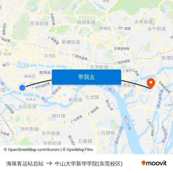 海珠客运站总站 to 中山大学新华学院(东莞校区) map