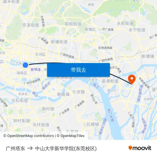 广州塔东 to 中山大学新华学院(东莞校区) map