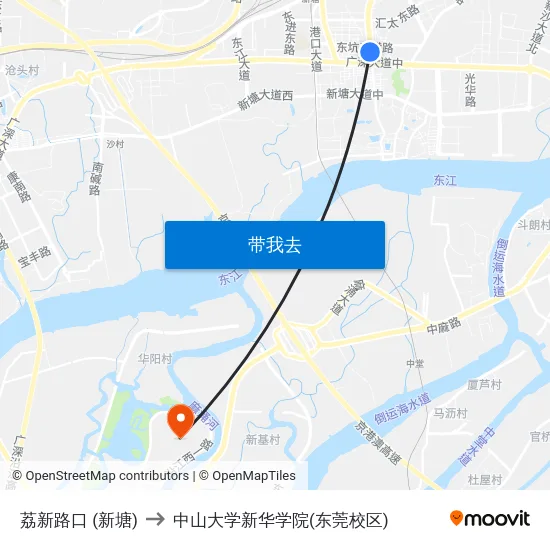 荔新路口 (新塘) to 中山大学新华学院(东莞校区) map