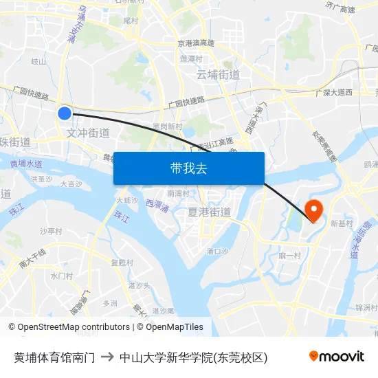 黄埔体育馆南门 to 中山大学新华学院(东莞校区) map
