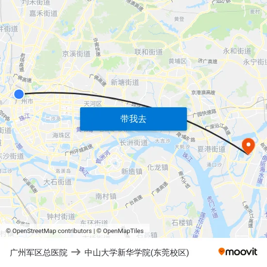 广州军区总医院 to 中山大学新华学院(东莞校区) map